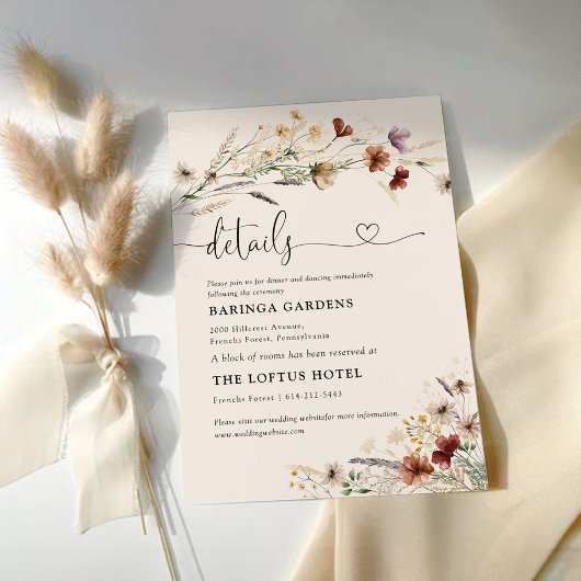 Boho Tiny Wildblume Wedding Details Begleitkarte