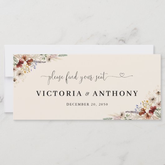 Boho Tiny Wildblume Wedding Head Table Sign (Vorderseite)