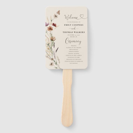 Boho Tiny Wildblume Wedding Program Hand Fan Fächer (Vorderseite)