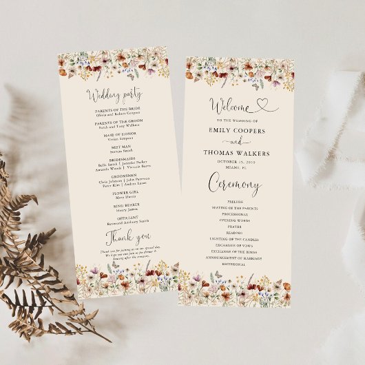 Boho Tiny Wildblume Wedding Program Programm