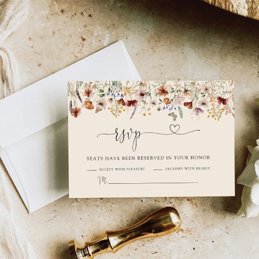 Boho Tiny Wildblume Wedding RSVP Card Karte