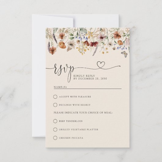 Boho Tiny Wildblume Wedding RSVP Card Karte (Vorderseite)