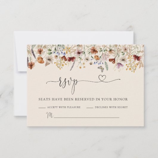 Boho Tiny Wildblume Wedding RSVP Card Karte (Vorderseite)