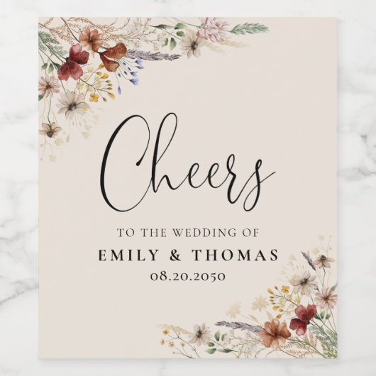 Boho Tiny Wildblume Wedding Wine Label Weinetikett (Einzelnes Label)