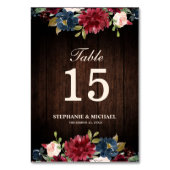 Boho-Tischnummer aus Burgundy Red Navy Tischnummer (Rückseite)