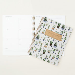 Boho-Topfpflanzen-Muster Personalisiertes Notizbuc Planer