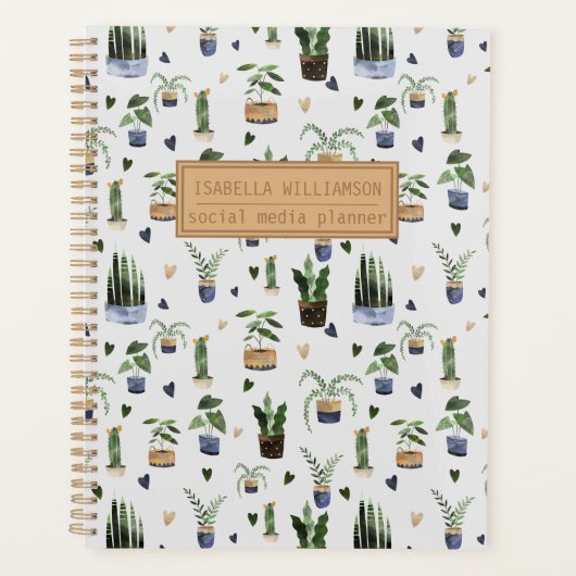 Boho-Topfpflanzenmuster personalisiert Planer (Vorderseite)