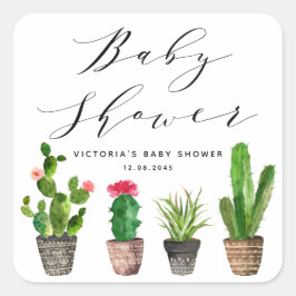 Boho Topted Succulents und Cactus Baby Shower Quadratischer Aufkleber