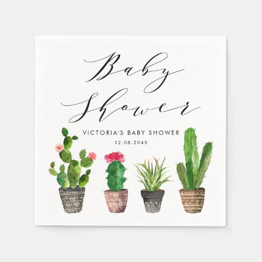 Boho Topted Succulents und Cactus Baby Shower Serviette (Vorderseite)