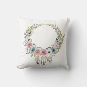 Boho Traumfänger Blumenkranz Aquarell Kissen