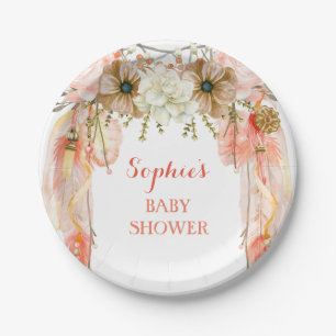 Boho Traumfänger-Feder-Stammes- Pfirsich-Koralle Pappteller