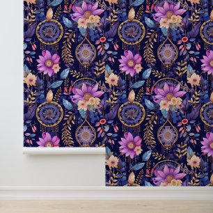 Boho Traumfänger mit Blumenmuster Tapete