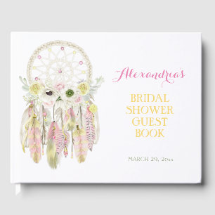 Boho Traumfänger Pink Gelbe Federn Pfeile Gästebuch