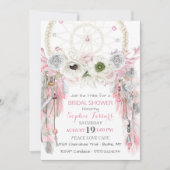 Boho Traumfänger versieht rosa graues Elfenbein Einladung (Vorderseite)