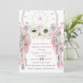 Boho Traumfänger versieht rosa graues Elfenbein Einladung (Stehend Vorderseite)