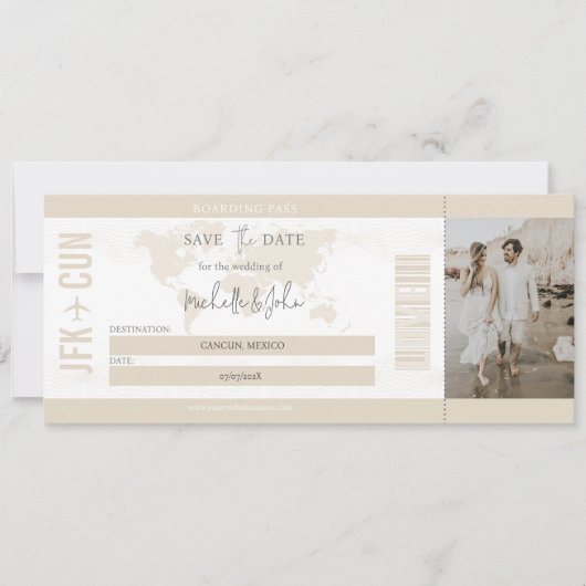 Boho Travel Boarding Pass Zielort Gerettet Daten Einladung (Vorderseite)