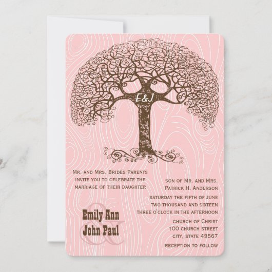 Boho Tree Crabapple Pink Wood grain Einladung (Vorderseite)