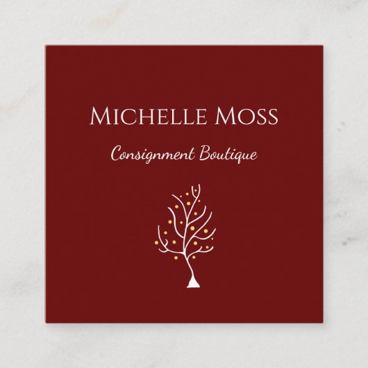 Boho Tree of Life Zeichne Simple Red Quadratische Visitenkarte (Vorderseite)