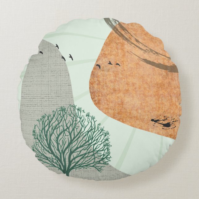 Boho Tree Throw Pillow Rundes Kissen (Vorderseite)