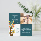 Boho Trees Aquamarin Wedding Foto Save the Date (Stehend Vorderseite)