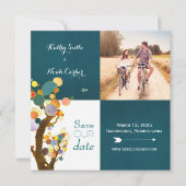 Boho Trees Aquamarin Wedding Foto Save the Date (Vorderseite)