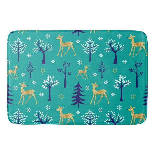 Boho Trees Gold Deers Modern Badematte (Vorderseite)