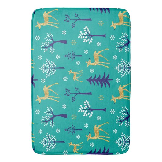 Boho Trees Gold Deers Modern Badematte (Vorderseite Vertikal)