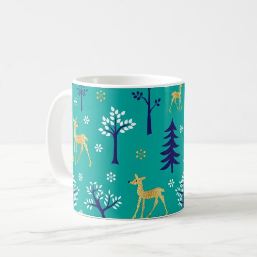 Boho Trees Gold Deers Modern Kaffeetasse (Vorderseite Links)