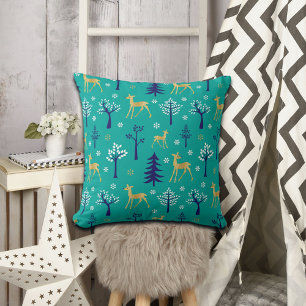 Boho Trees Gold Deers Modern Kissen