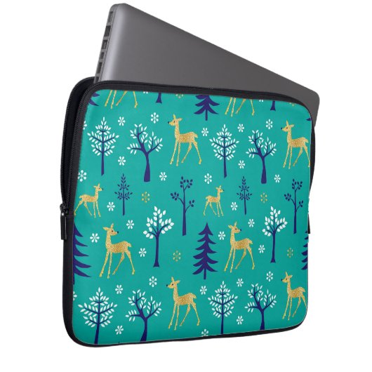 Boho Trees Gold Deers Modern Laptopschutzhülle (Vorne Rechts)