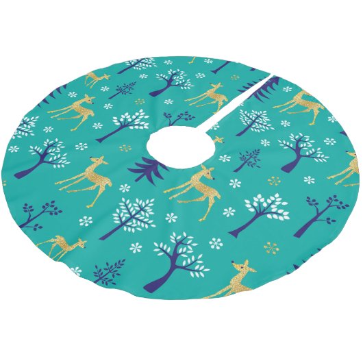 Boho Trees Gold Deers Modern Polyester Weihnachtsbaumdecke (Schrägansicht)