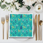Boho Trees Gold Deers Modern Serviette