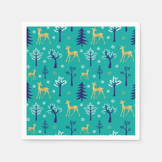 Boho Trees Gold Deers Modern Serviette (Vorderseite)