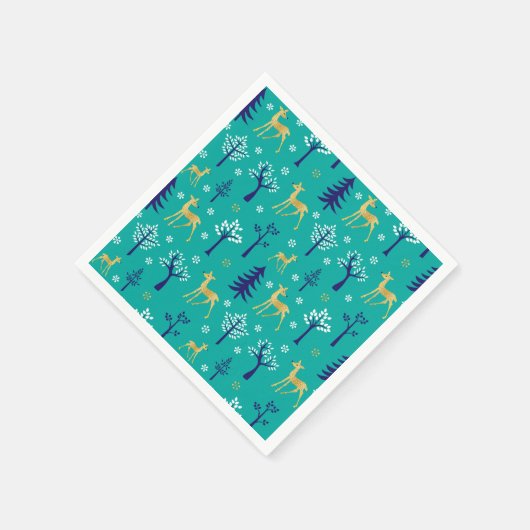 Boho Trees Gold Deers Modern Serviette (Ecke)