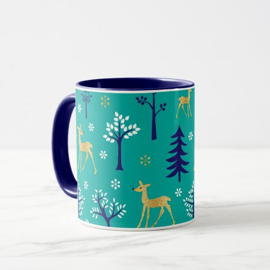 Boho Trees Gold Deers Modern Tasse (Vorderseite Links)