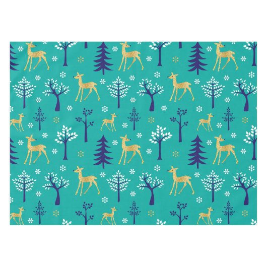 Boho Trees Gold Deers Modern Tischdecke (Vorderseite (Horizontal))