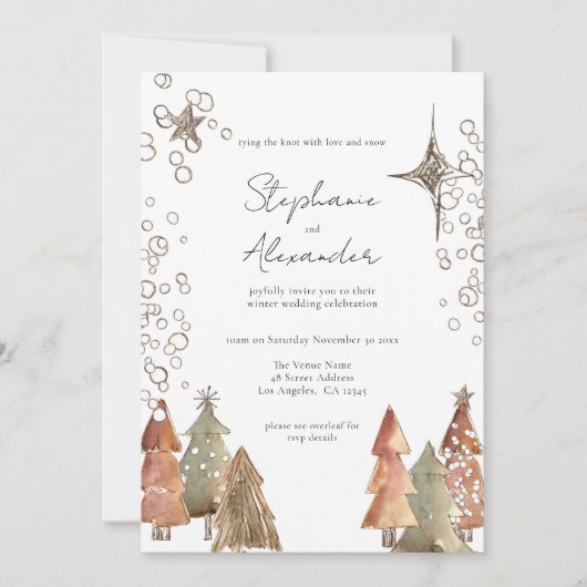 Boho Trees Stars QR Code Weihnachtsfeier Einladung (Vorderseite)