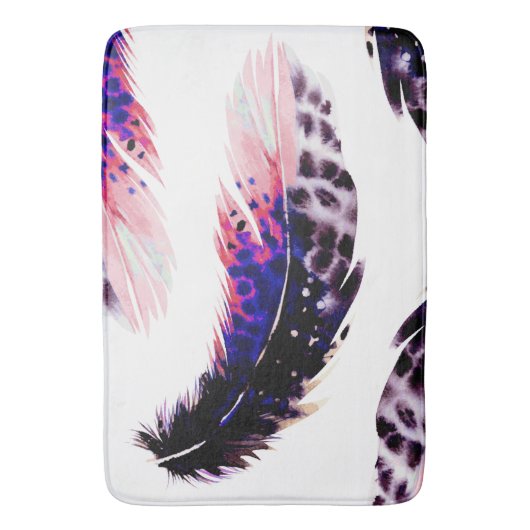 Boho Trendy Pink Watercolor Feathers Badematte (Vorderseite Vertikal)