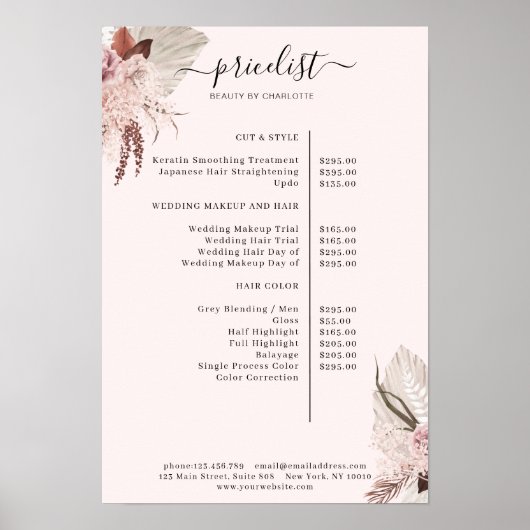 Boho Trendy Pricelist Poster (Vorne)