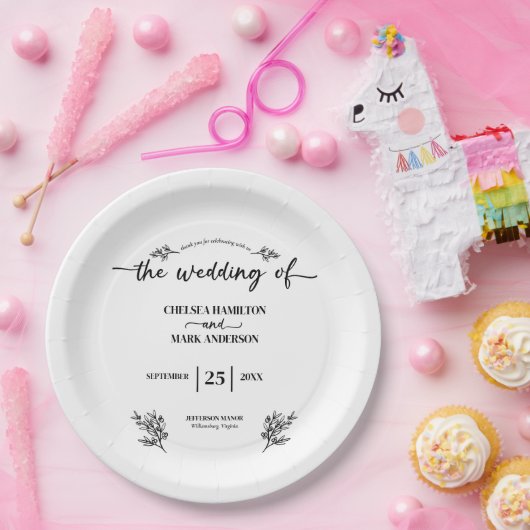 Boho Trendy Script Wedding Pappteller (Party)