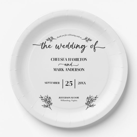 Boho Trendy Script Wedding Pappteller (Vorderseite)