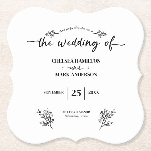 Boho Trendy Script Wedding Untersetzer (Vorderseite)