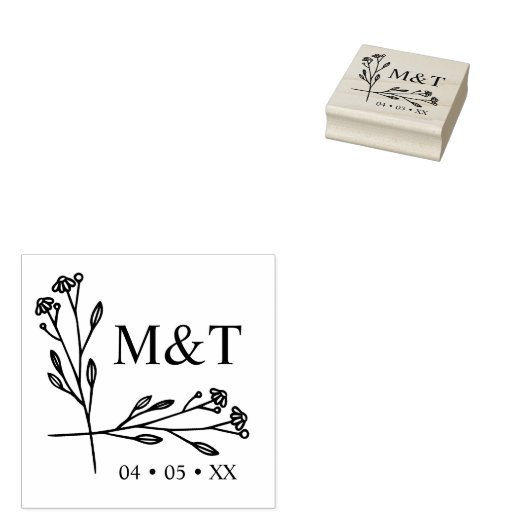 Boho Trendy Wildblumen Initials Wedding Monogram Gummistempel (Stempel)