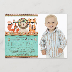Boho Tribal Animal Birthday Party Einladung
