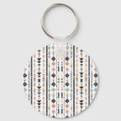 Boho Tribal Aztec Vertical Stripes Cream Rust Blue Schlüsselanhänger (Vorderseite)