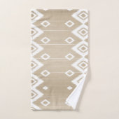 Boho Tribal Beige White Geometric Badhandtuch Set (Handtuch)