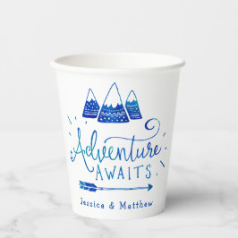 Boho Tribal Blue "Adventure Awaits" Baby Shower Pappbecher