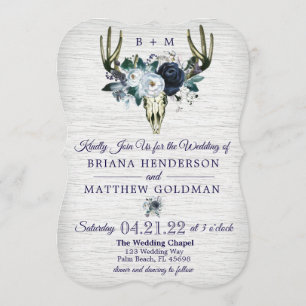 Boho-Tribal-Blumen-Geweih-Hochzeitseinladung Navy Einladung