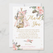 Boho Tribal Blush Bloral Woodland Deer Baby Dusche Dankeskarte (Vorderseite)