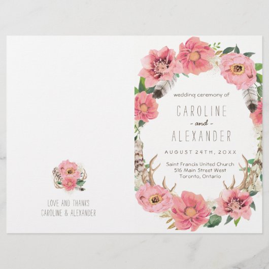 Boho Tribal Bohemisch Feather Wedding Programs (Vorderseite)